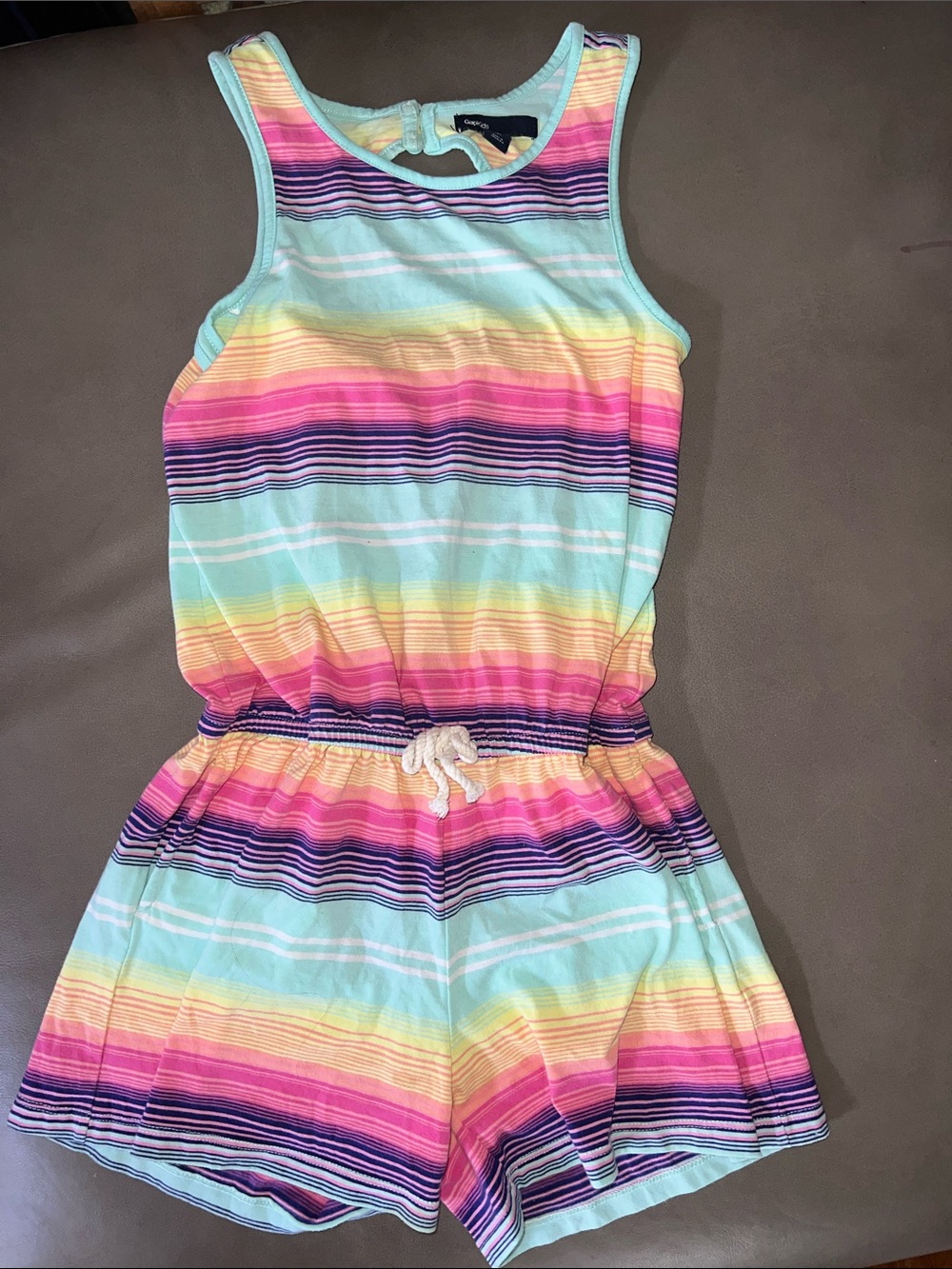 GAP Girls Striped Tank Romper - Aqua, Pink & Yellow